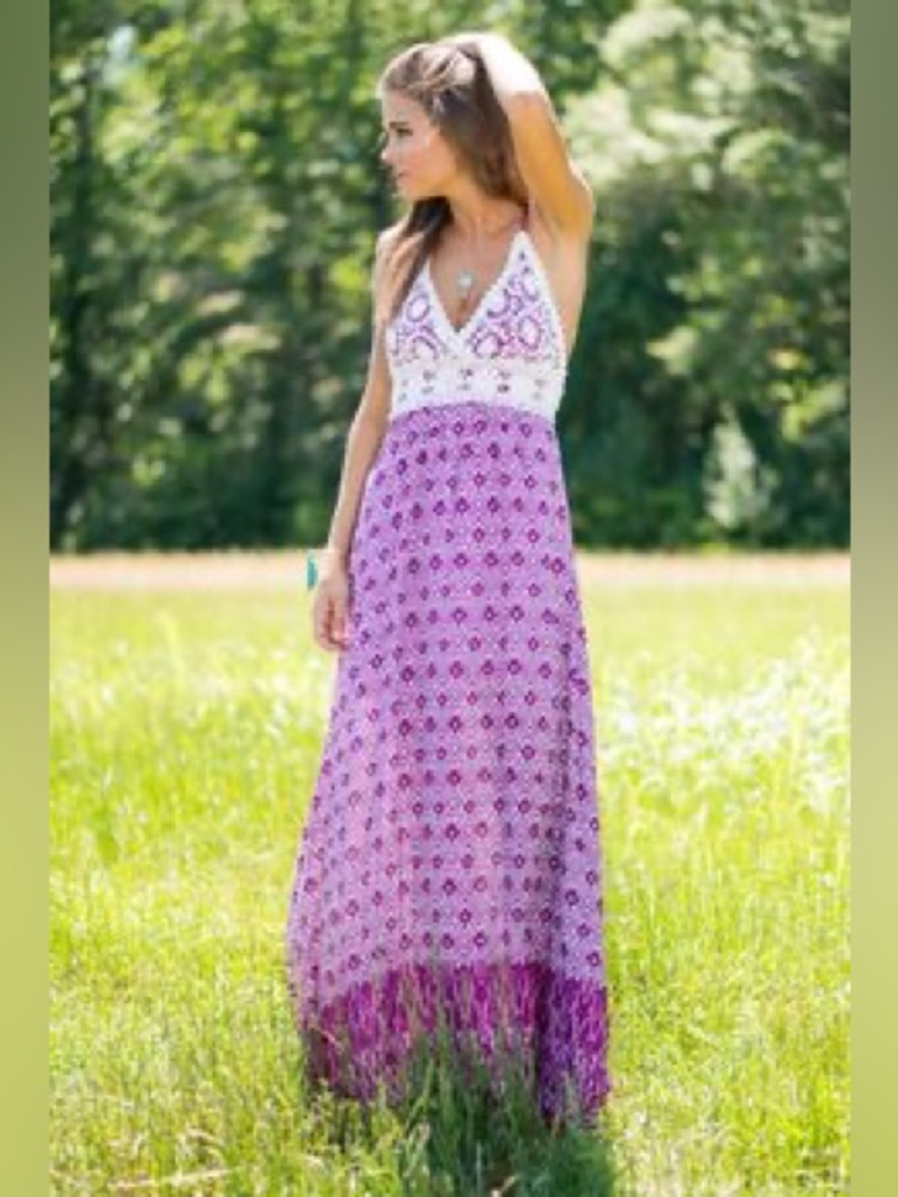 Vintage Y2K VICI Collection Fuchsia Crochet Boho Maxi Dress S